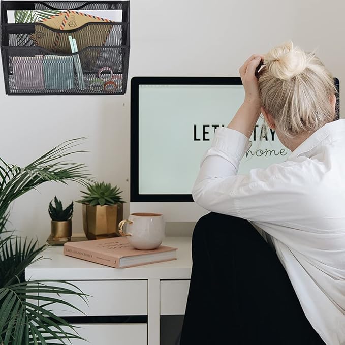 COSYAWN Wall File Holder 3 Pocket Mesh Hanging Wall Organizer Vertical Hanging File Folder Holder Magazine Rack with Nametag Label for Mail Paper Organization,Black-NeatNest