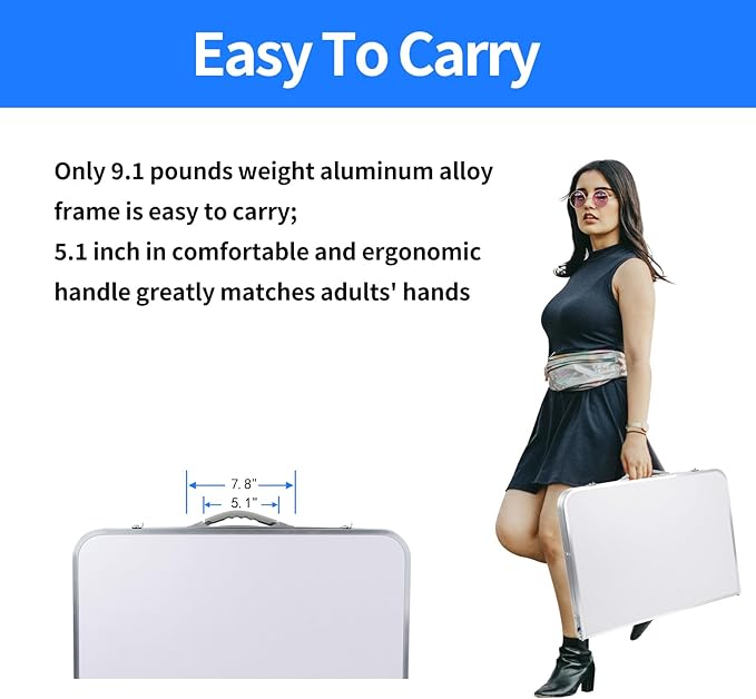 Folding Camping Table 3 Ft Portable Picnic Table Foldable 2 Height Adjustable Aluminum Camp Table Outdoor for Card BBQ White 35.5×23.6×26 inch-NeatNest
