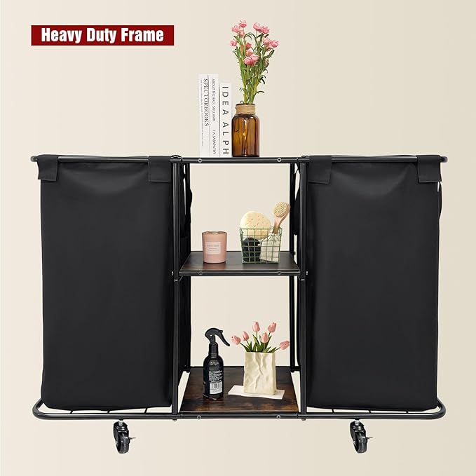 3-Section Laundry Sorter 168L, Rolling Laundry Cart with Wheels, Heavy Duty Laundry Hamper with Large Capacity and Removable Bags, for Narrow Space Laundry Room, Bedroom, Bathroom-NeatNest