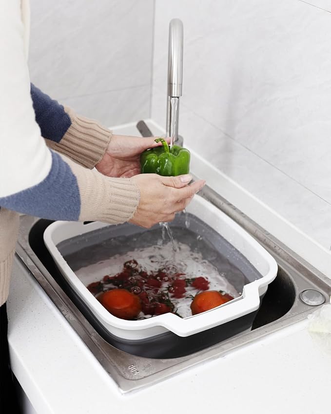 Collapsible Wash Basin with Drain Plug 9L (2.4Gal), Dishpan for Washing Dishes Basin,Collapsible Dish Tub Portable Sink for Kitchen Sink, Camping RV Washing Tub(Gray)-NeatNest