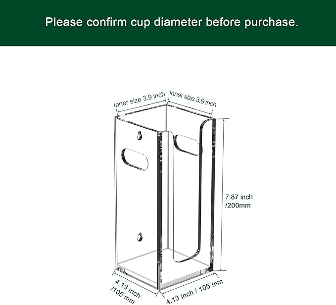Disposable Coffee Cup Dispenser with Handles, Countertop or Wall Mount Hot/Cold Drink Cup and Lid Holder - Bathroom/Kitchen/Office Acrylic Cup Lid Storage Organizer (1 Compartment, Clear)-NeatNest