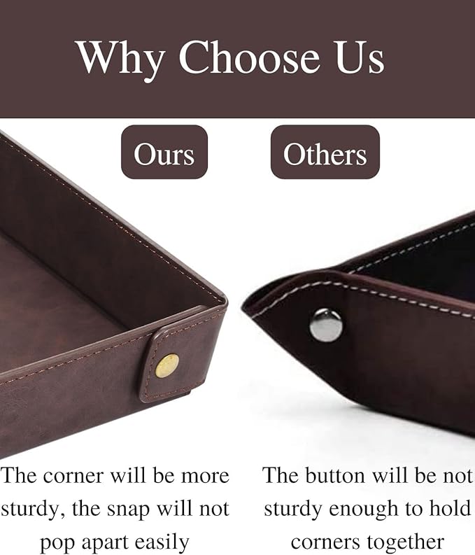 CASIRENA Faux Leather Valet Tray Organizer for Men - Catch-All Tray for Entryway Table Key, Wallet, Watch, Coin Change, Phone, Dresser EDC Dump Jewelry, Bedside Nightstand Desk-top Catchall-NeatNest