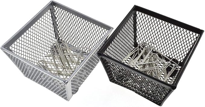 HAHIYO Stackable Paper Clip Mesh Holder Cup 2.2" Height 4 Pack Sturdy Paperclip Holder Container for Desk Drawer Organizer Collection for Home Office School Black Silver Soft Foam Feet No Sharp Edges-NeatNest
