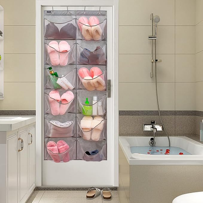 Extra Large Mesh Pockets Shoe Organizer Hanging Rack for Bedroom & Bathroom Storage (12 Large Pockets)-NeatNest
