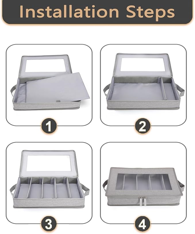 Joyfol Day Flatware Utensil Storage Case, Grey Silverware Storage Box Chest with Adjustable Dividers, Removable Cutlery Storage Holder with Zipper Lid for Organizing Spoon/Flatware/Knives-NeatNest