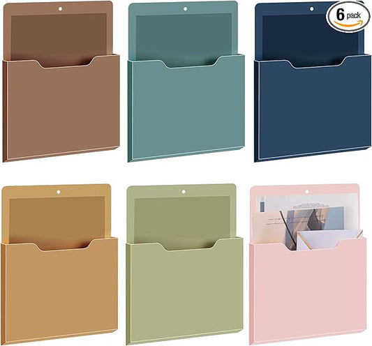 Fuutreo 6 Pcs Magnetic Wall File Organizer Magnetic Wall File Holder Refrigerator Magazine Holder for Mail Letters Paper(Mocha Mousse Color,10 x 13 Inch,Vertical)
