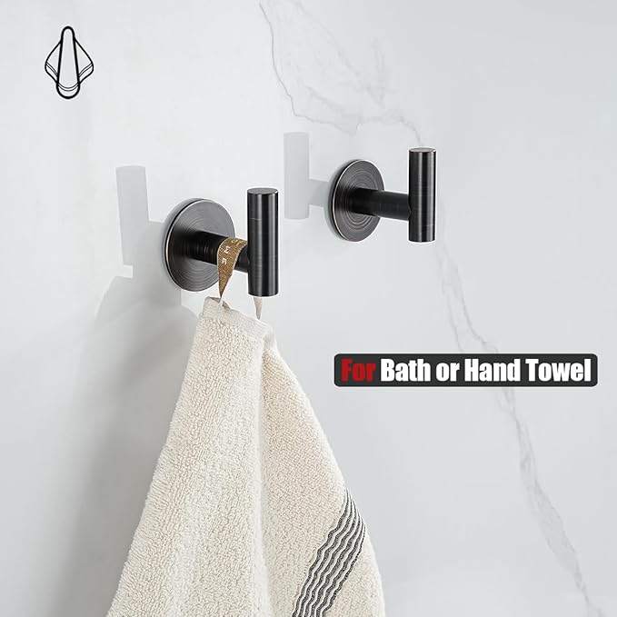 JQK Self Adhesive Towel Hook Bronze, No Drill Stick on Coat Robe Clothes Wall Hook for Bathroom Kitchen Garage 4 Pack, 304 Stainless Steel Oil Rubbed Bronze, ATH110-ORB-P4