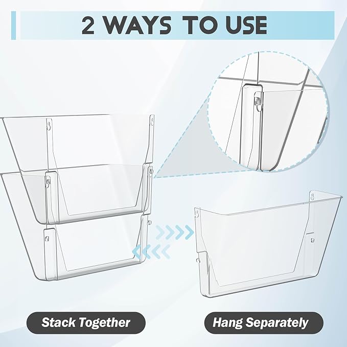 Clear Acrylic Single Pocket, Plastic Hanging Wall Mount File Holder for Office Home (Black, pack6)-NeatNest