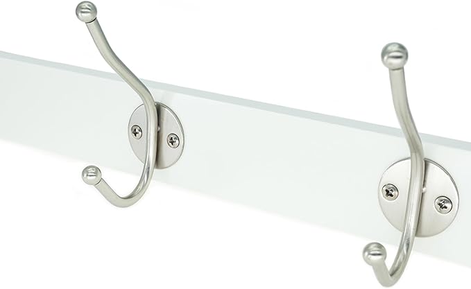 creathome Dual-Purpose Wooden Hanger with 3 Round Hooks White Color, Behind/Over The Door Towel Rack for Bathroom, Heavy Duty Wall Mounted Coat Rack, No Drilling