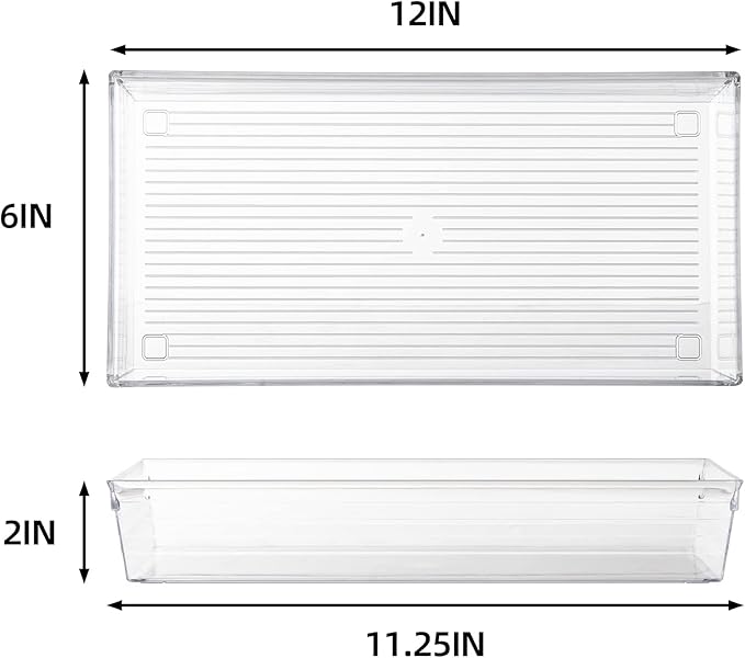 4 Pack 12"x 6" Large Size Clear Plastic Desk Drawer Organizer Tray Bathroom Office Kitchen Utensils Silverware Gadgets Dividers Desk Drawer Storage Bins Container for Dresser Cosmetic Makeup-NeatNest