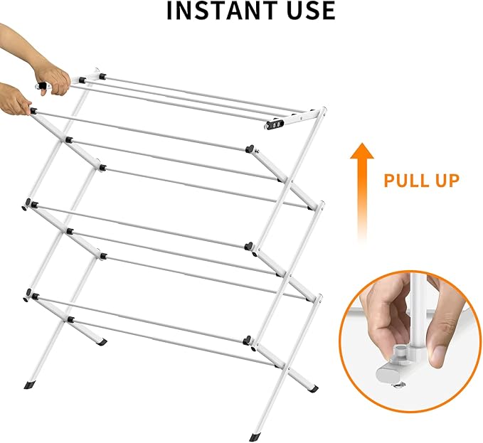 3-Tier Clothes Drying Rack|Drying Rack Clothing Foldable|Laundry Drying Rack Collapsible|Dorm Clothes Drying Rack|Small Dry Rack for Clothes Use for Indoor and Outdoor-Pure White