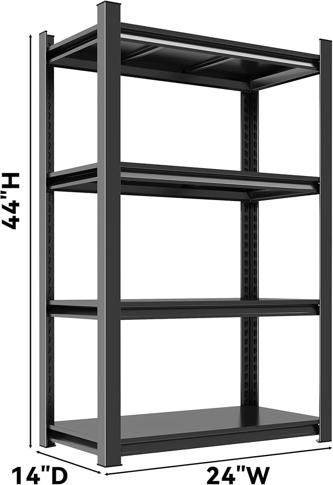 Industrial Book Shelf - 4 Tier Adjustable Metal Bookcase in Black - Organizer for Bedroom, Living Room, Kitchen, Balcony