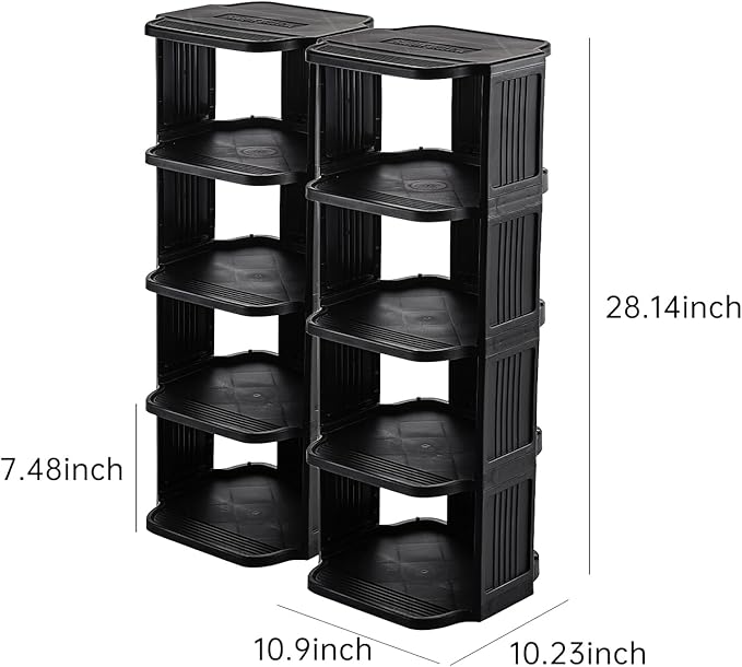 Small Shoe Rack, 10 Tier Plastic Vertical Shoe Rack for Small and Narrow Spaces, Free Standing Shoe Organizer for Closet, Entryway (Black)-NeatNest