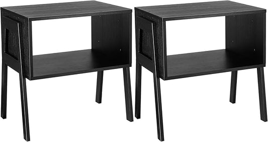 Pipishell Bedside Tables, Stackable Bamboo Nightstands, Bamboo Side Tables for Bedroom & Living Room, End Table Night Stands, Set of 2, Black,PIET01B