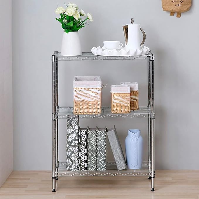 BNSPLY 3 Tier Wire Shelving Unit, Adjustable Wire Rack, Metal Storage Shelves for Kitchen, Pantry, Laundry, Bathroom, Closet (13.5" D x 23" W x 31.5" H, Chrome)-NeatNest