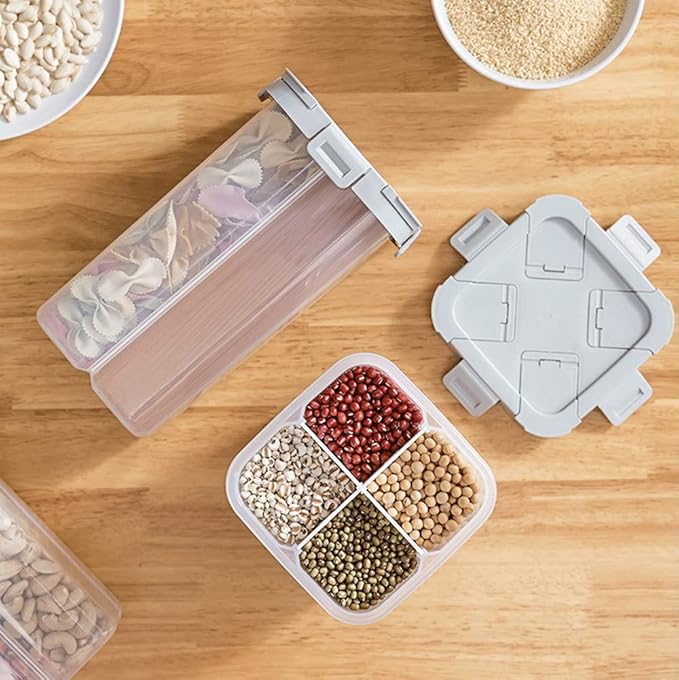Cereal Storage Containers Airtight, Clear 2.8L Food Storage Containers with Lids and Compartments, Spaghetti Noodle Container for Grain, Flour, Rice, Nuts-NeatNest
