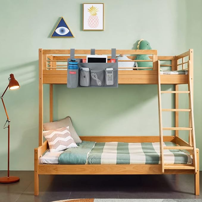 Hanging Bedside Caddy, Bedside Storage Organizer for Magazine, Phone, Remote control (5 Pockets-Grey)-NeatNest