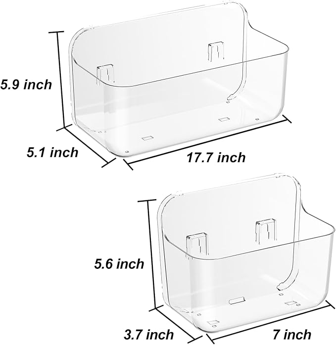 Wall Mounted Storage Organizer Bins Organizing Shelf Basket Clear Plastic Makeup Organizer Adhesive Hanging Bin Fridge Organizer for Bathroom,Kitchen,Cabinet,Pantry,Countertops (XL+L)-NeatNest