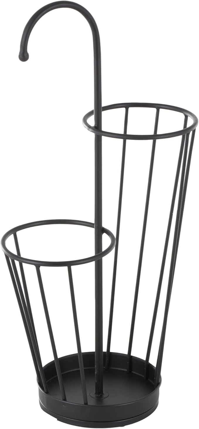 Deco 79 Metal Umbrella Stand 2 Section with Umbrella Shaped Handle, 13" x 8" x 27", Black-NeatNest