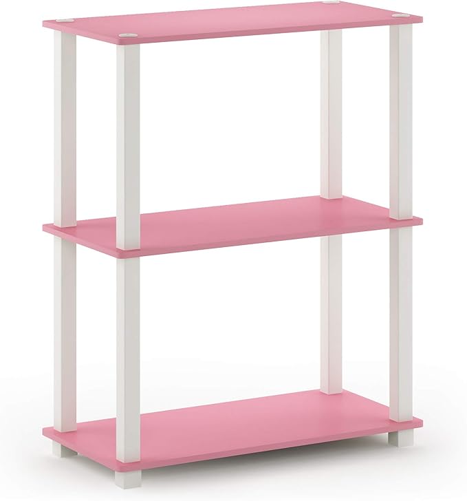 Furinno Turn-S-Tube 3-Tier Compact Multipurpose Shelf Display Rack with Square Tube, Pink/White-NeatNest