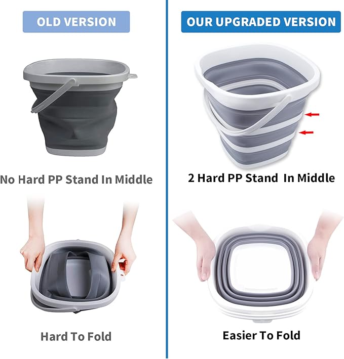 2 Pack Collapsible Buckets 10L 2.6 Gallon Cleaning Bucket Mop Bucket Folding Foldable Portable Small Plastic Water Supplies for Outdoor Garden Camping Fishing Car Wash Space Saving Square Grey Blue-NeatNest