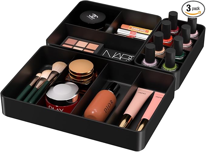 CHANCETSUI Bathroom Modular Drawer Organizer Set – Stackable 3-Piece Storage Trays for Personal Care, Makeup, Skincare, Grooming Tools-NeatNest