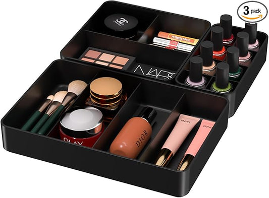 CHANCETSUI Bathroom Modular Drawer Organizer Set – Stackable 3-Piece Storage Trays for Personal Care, Makeup, Skincare, Grooming Tools-NeatNest