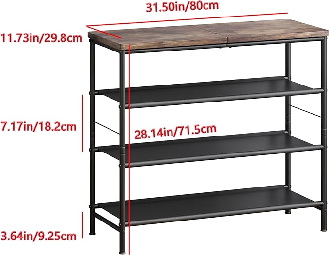 Shoe Rack Organizer 5 Tier Metal Organizer Shelf with Industrial MDF Board and Layer Fabric for Entryway Closet Bedroom Living Room Garage,Black & Rustic Brown (Black+Rustic Brown, 4 Tier)-NeatNest