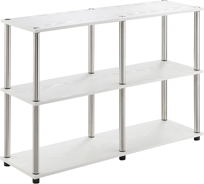 Convenience Concepts Designs2Go No Tools 3 Tier Wide Console Table 42" - Modern Multipurpose Accent with Shelves for TV Media Center, Office Desk Extension, Entryway Display, & Home Storage, White-NeatNest