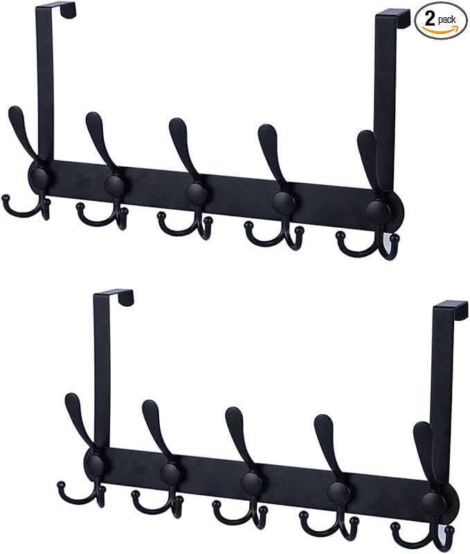 Encozy Over The Door Hooks,Coat Rack for Hanging Clothes Hat Towel (Heavy Duty Black 2pcs)