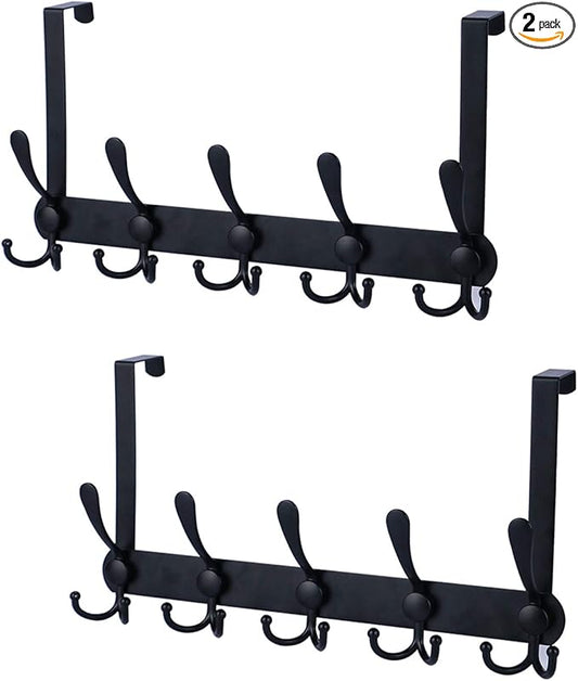 Encozy Over The Door Hooks,Coat Rack for Hanging Clothes Hat Towel (Heavy Duty Black 2pcs)