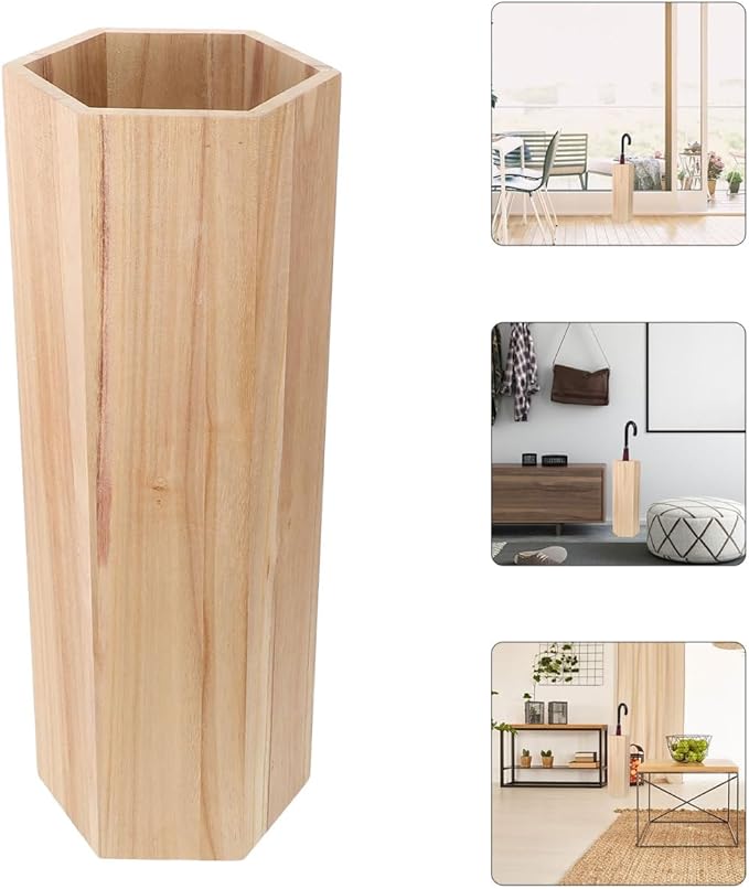 19inch Wooden Umbrella Stand - Hexagon Storage Holder for Umbrellas Canes - Indoor and Outdoor Use - Stylish and Modern Organizer for Entryways