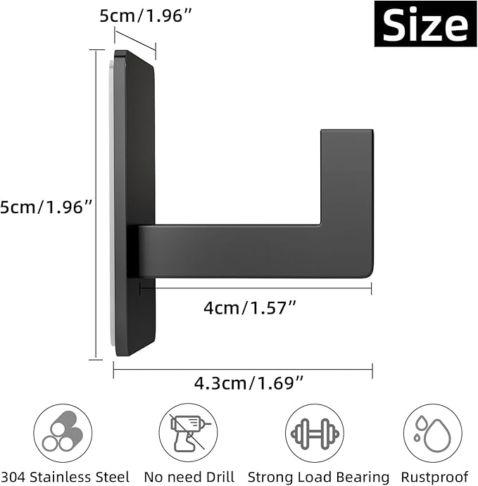 6 Pack Towel Hooks for Bathrooms Adhesive, Heavy Duty Shower Hooks for Inside Shower Wall, Stick on Self Adhesive Hooks for Robe Towel Coat, Bath Towel Hanger for Wall Kitchen Closet RV (Black)