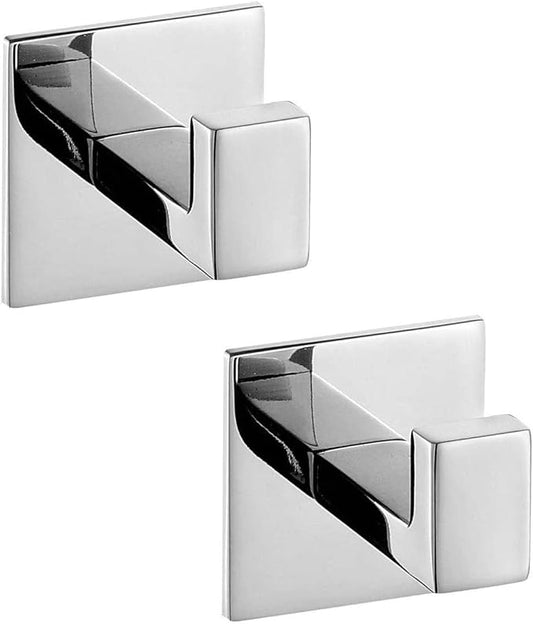 2PC Self Adhesive 304 Stainless Steel Bathroom Square Towel Hook Chrome Finish Coat hat Door Hook Hanger Bathroom Accessories,No Screw Need (Chrome, 2PC)