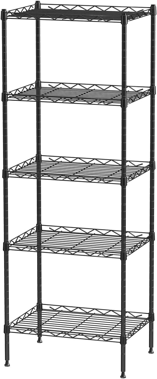 5 Tier Standing Metal Wire Shelving Unit, Adjustable Height, Storage Shelf Units for Laundry Bathroom Kitchen Pantry Closet (11.6" D x 16.6" W x 49" H inches, Black)