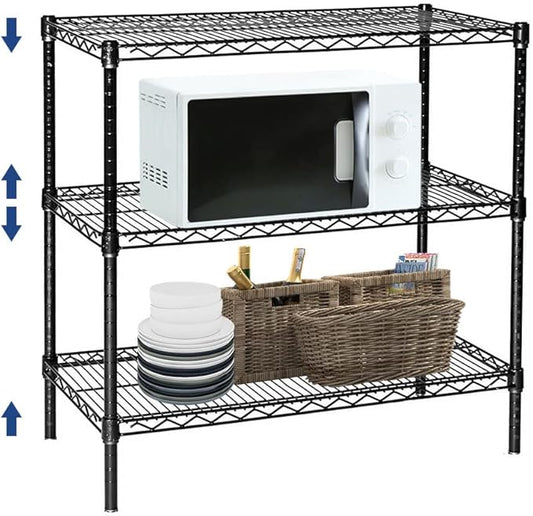 3 Tier Wire Shelving Unit, Adjustable Wire Rack, Metal Storage Shelves for Kitchen, Pantry, Laundry, Bathroom, Closet (13.5" D x 23" W x 31.5" H, Black)