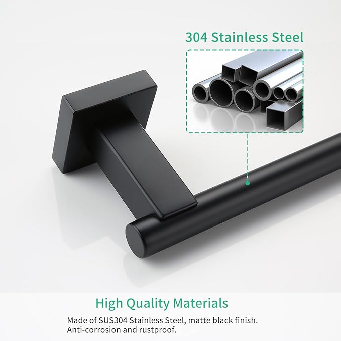 Miyili Matte Black Single Towel Bar 24-Inch Bathroom Stainless Steel Towel Rack Bath Towel Hanger Wall Mount