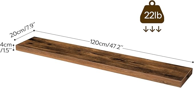 HOOBRO Floating Shelves for Wall, Wall Mounted Shelf Set of 2, 47.2" Hanging Shelf with Invisible Brackets, for Wall Bathroom, Bedroom, Toilet, Kitchen, Living Room, Office, Rustic Brown BF120BJP201-NeatNest