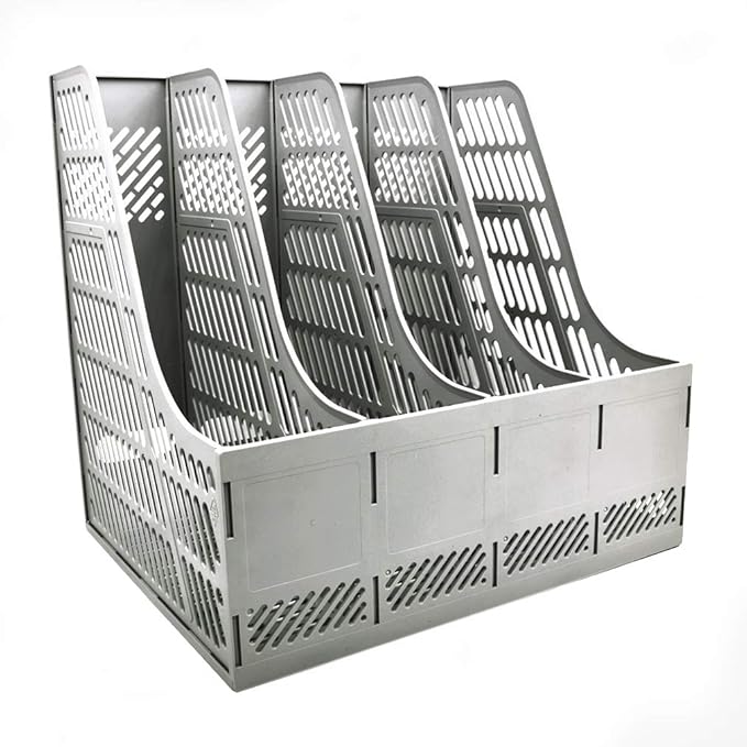 SAYEEC Sturdy Magazine Holder Organizer Desktop 4 Compartment File Holders Frames File Dividers Document Storage Rack Literature Organizer for Office Home School Gray