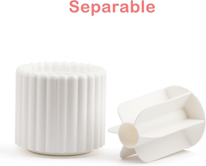 360 Rotating Makeup Brush Holder,Cute Makeup Brush Cup, Removable 7 Slots Spinning Cosmetic Brushes Storage Pen Holder for Vanity, Dresser, Desk, 5 Inch | 1 Pack White-NeatNest