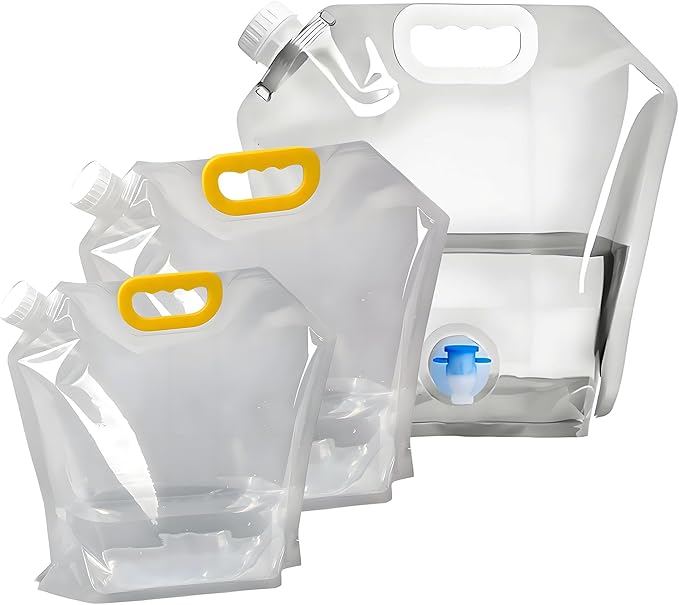Collapsible Water Storage Bag 3-Pack(0.4 Gal + 0.8 Gal + 1.3 Gal) Portable Water Container with Faucet for Camping,Hiking, Emergency | Transparent Outdoor Water Bag with Carry Handle (3-Pack 2.5 Gal)-NeatNest