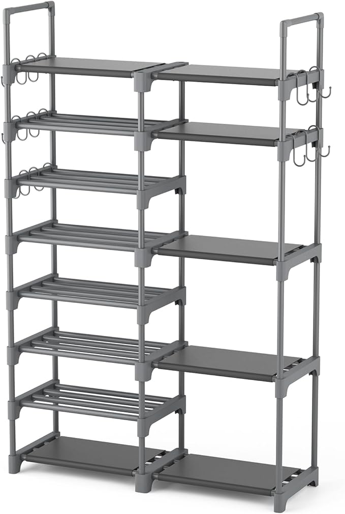 ROJASOP Shoe Rack, Shoe Storage Organizer for Closet Entryway Garage Bedroom, 8 Tier Tall Metal Shoe Shelf for 26-32 Pairs Boots & Shoes, Adjustable Shoe Stand for Small Space-NeatNest