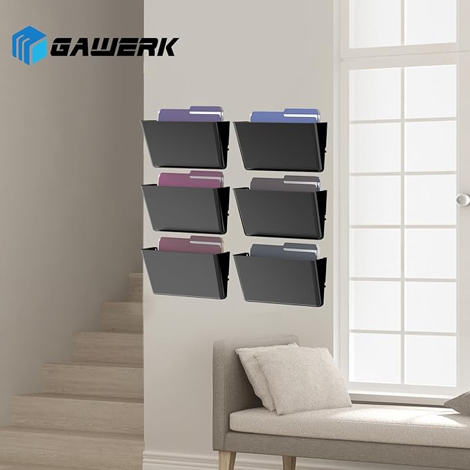 Clear Acrylic Single Pocket, Plastic Hanging Wall Mount File Holder for Office Home (Black, pack6)-NeatNest