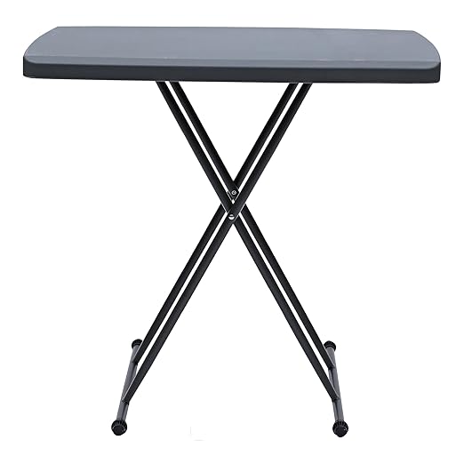Iceberg Small Camping Personal Folding Table, Heavy Duty Utility Table, Adjustable Height, Charcoal, 19.5” L x 30” W x 28" H-NeatNest