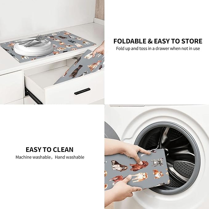 Cute Puppy Dog Dish Drying Mat 18 x 24 Inch for Kitchen Counter Cute Kitchen Mat Microfiber Kitchen Countertop Absorbent Reversible Drainer Rack Pad Dish Drying Mat-NeatNest