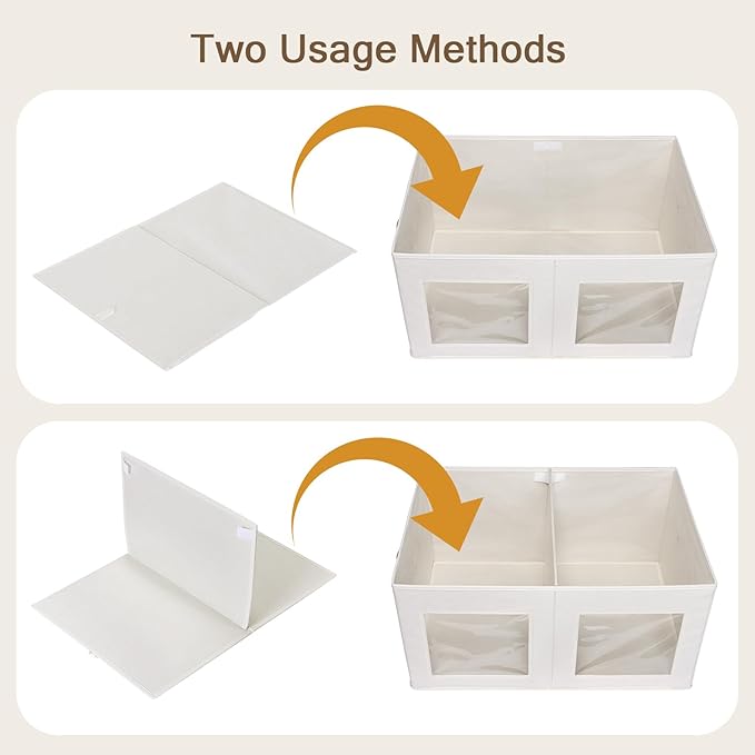 Univivi Large Storage Boxes with Lids, Collapsible Foldable Storage Bins for Clothes, [2-Pack] Fabric Storage Cubes with Handles, Closet Organizers for Home, Bedroom (Beige, 24” x 17” x 12")-NeatNest