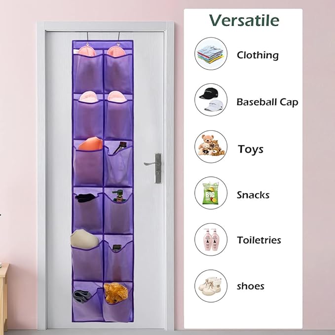 Hanging Storage Organizer Over the Door Shoes Organizer Kids Shoe Rack with 12 Large Fabric Pockets for Closet Shoe Holder Hanger (PURPLE)-NeatNest