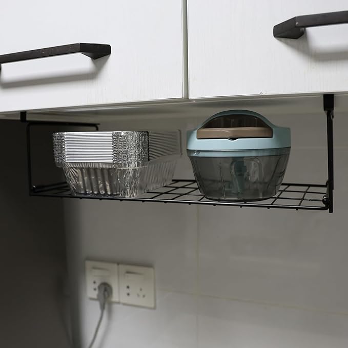 Foil and Plastic Wrap Organizer Kitchen Under Cabinet Desk Pantry Hanging Organizer Storage Foldable Rack (Black)-NeatNest
