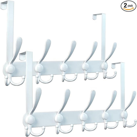 Encozy Over The Door Hooks,Coat Rack for Hanging Clothes Hat Towel (Heavy Duty White 2pcs)