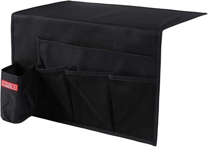 5 Pockets Bedside Caddy, Bedside Storage Organizer for Water Bottles, Magazines, Phone, Glasses (5 Pockets-Black)-NeatNest